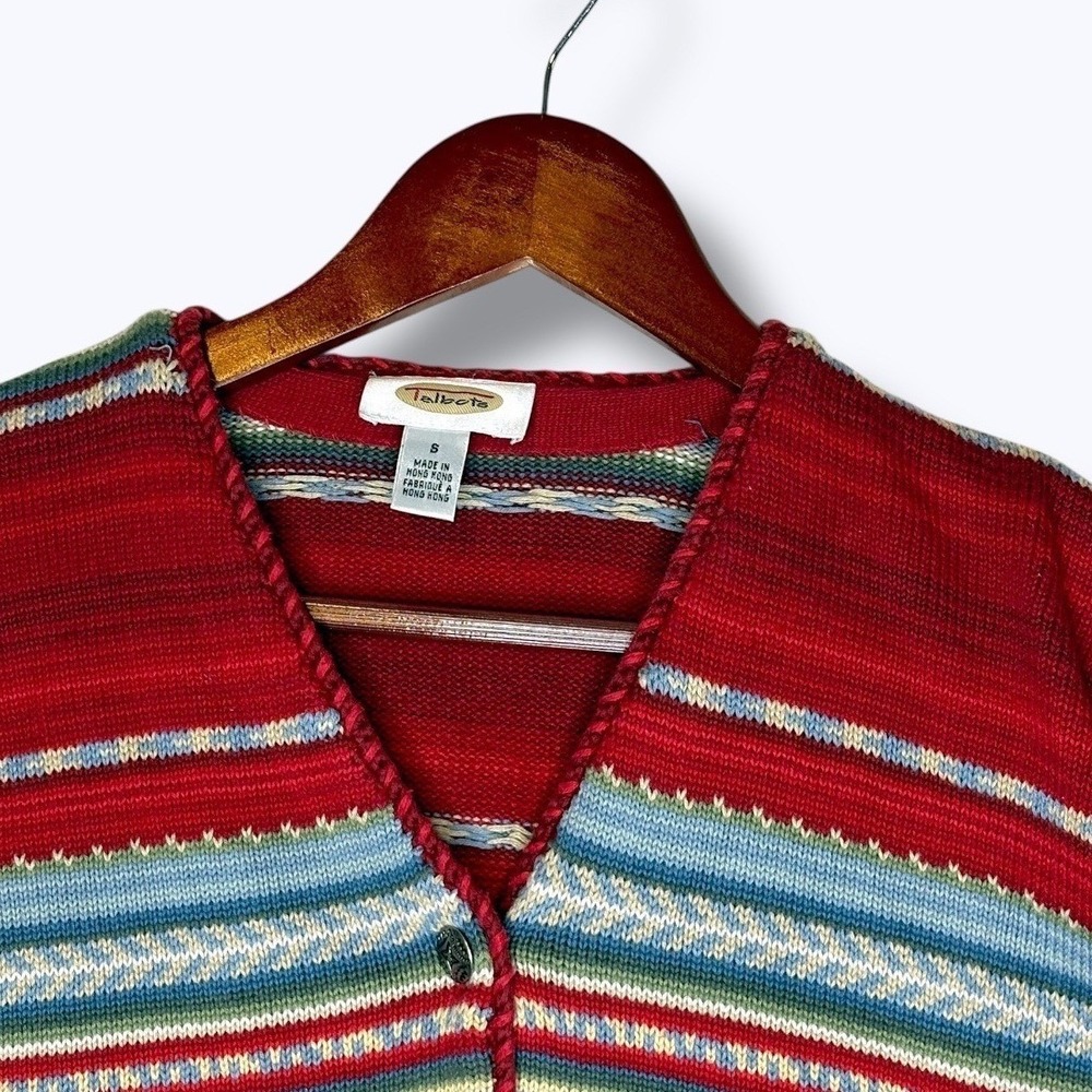 Talbots Women's Vintage Cardigan Sweater Size S Striped Button Front Pockets - Picture 2 of 8